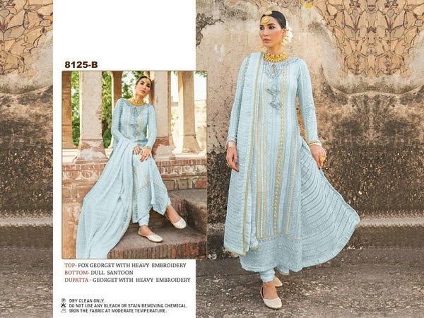 Heavy Georgette Semi-Stitched Suit With Embroidery and Moti Work For Women.