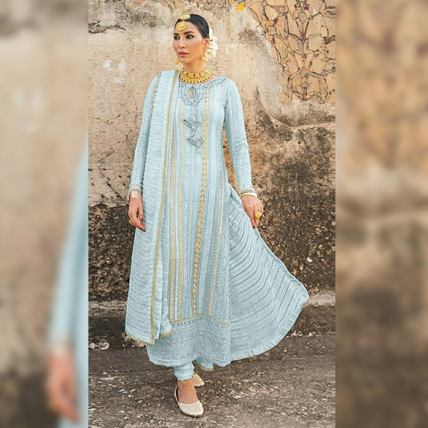 Heavy Georgette Semi-Stitched Suit With Embroidery and Moti Work For Women.