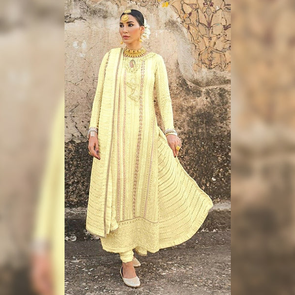 Heavy Georgette Semi-Stitched Suit With Embroidery and Moti Work For Women.