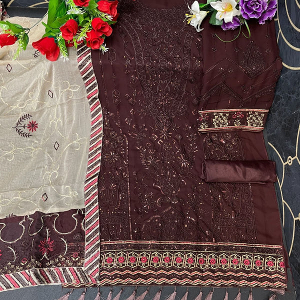 {Semi Stitched} Heavy Georgette With Embroidery Work With Hand Made Stone Work Suit.