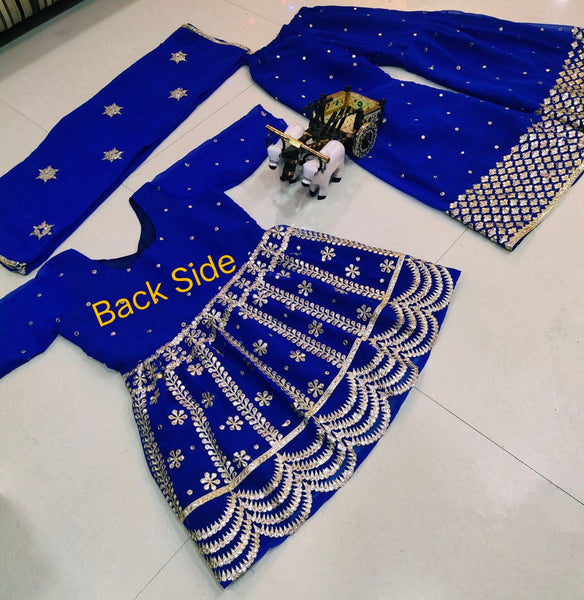 Beautiful Heavy Plazzo Suit with Embroidery and Foil Mirror work.