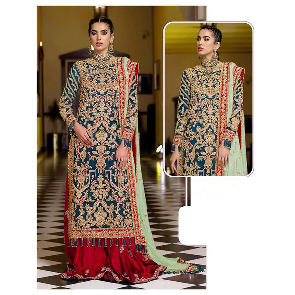 {Semi-Stitched} Beautifull Heavy Net with sequence Embroidery