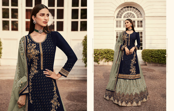 {Semi Stitched} Heavy Blooming Georgette with Emb.work+ston work Suit