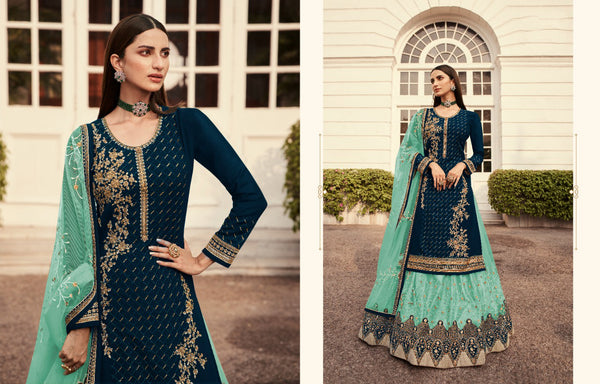 {Semi Stitched} Heavy Blooming Georgette with Emb.work+ston work Suit