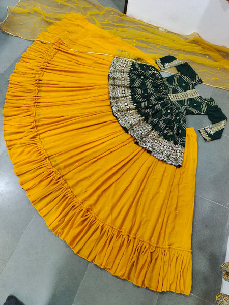 {Semi Stitched} Beautiful Heavy Festival {Yellow Green} Suit for this season