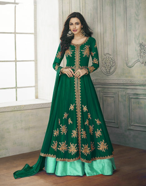 {Semi Stitched} Beautiful Heavy faux Embroidery with Banglory silk bottom