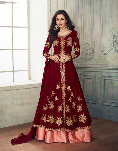 {Semi Stitched} Beautiful Heavy faux Embroidery with Banglory silk bottom