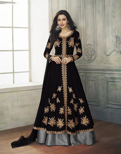 {Semi Stitched} Beautiful Heavy faux Embroidery with Banglory silk bottom