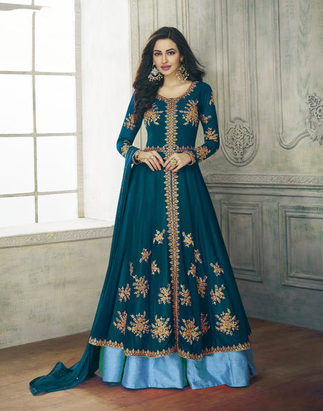 {Semi Stitched} Beautiful Heavy faux Embroidery with Banglory silk bottom