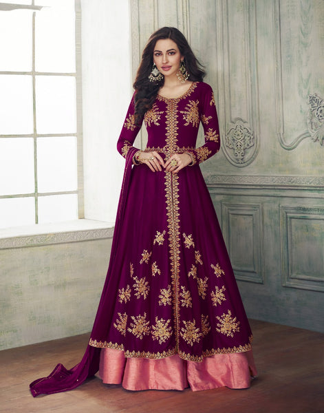 {Semi Stitched} Beautiful Heavy faux Embroidery with Banglory silk bottom