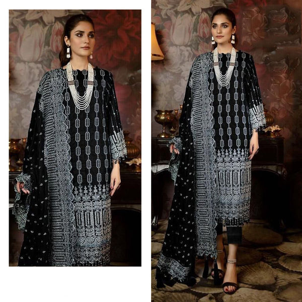 {Unstitched  Stitched} Beautiful Heavy Embroidery suit with Butterfly Net Embroidery Dupatta