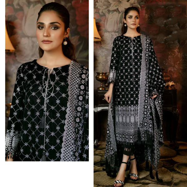 {Unstitched  Stitched} Beautiful Heavy Embroidery suit with Butterfly Net Embroidery Dupatta