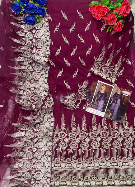 {Unstitched  Stitched} Beautiful Heavy Embroidery suit with Butterfly Net Embroidery Dupatta