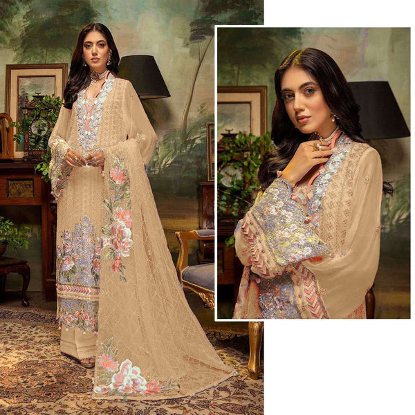 {Semi Stitched} Designer Faux Georgette with Floral Sequence Work Suit
