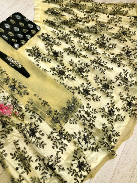 Beautiful Heavy Peanut Black Lehenga (Semi-Stitch)