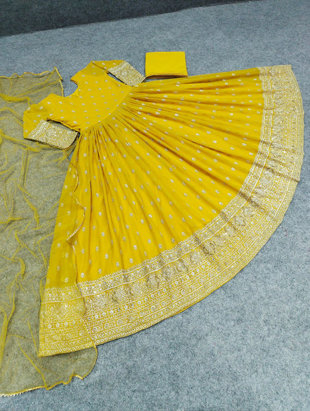 DESIGNER PARTY WEAR LOOK GOWN WITH HEAVY EMBROIDERY WORK
