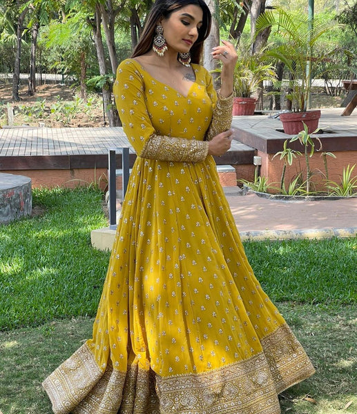DESIGNER PARTY WEAR LOOK GOWN WITH HEAVY EMBROIDERY WORK