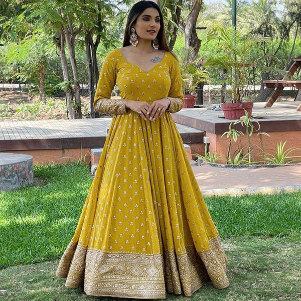DESIGNER PARTY WEAR LOOK GOWN WITH HEAVY EMBROIDERY WORK