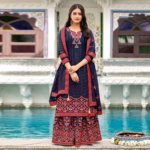 {SEMI-STITCHED} FAUX GEORGETTE HEAVY EMBROIDERERY WORK SUIT