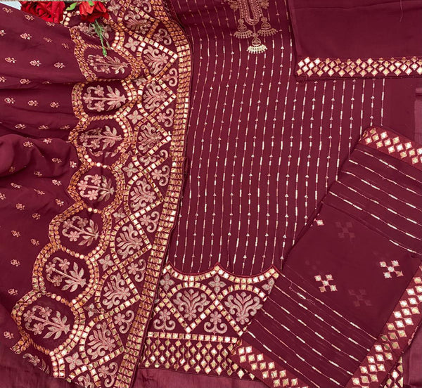 {SEMI-STITCHED} FAUX GEORGETTE HEAVY EMBROIDERERY WORK SUIT
