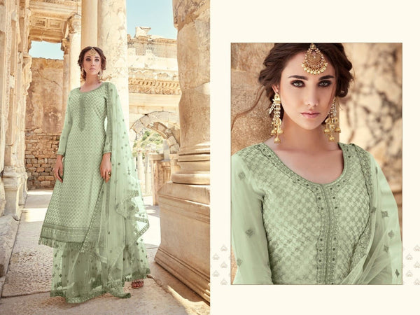 (Semi-Stitch)  Beautifull Heavy Faux Georgette With Chain Stitch Embroidery Work With Stone