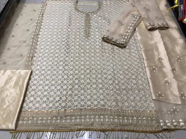 (Semi-Stitch)  Beautifull Heavy Faux Georgette With Chain Stitch Embroidery Work With Stone