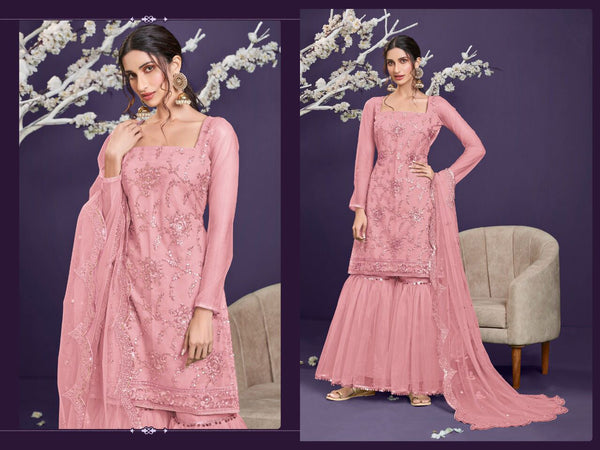 Semi Stitched Heavy Butterfly Net With Embroidery Work With 3mm Sequence Work Suit