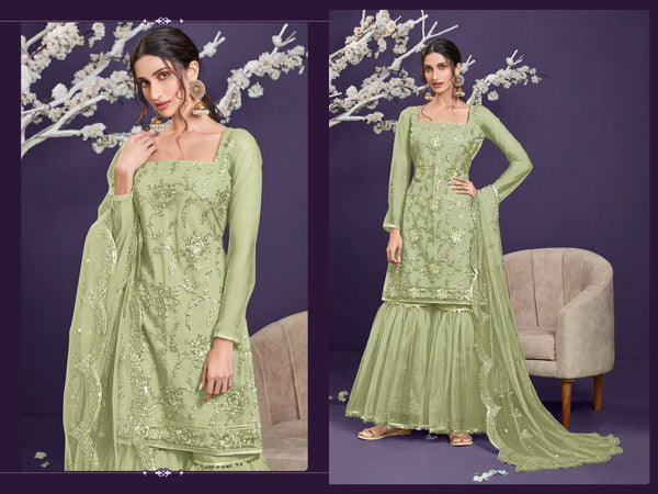 Semi Stitched Heavy Butterfly Net With Embroidery Work With 3mm Sequence Work Suit
