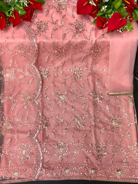 Semi Stitched Heavy Butterfly Net With Embroidery Work With 3mm Sequence Work Suit