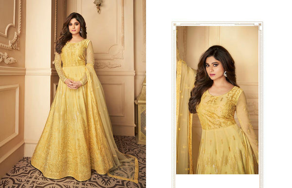 Semi Stitched Heavy Butterfly Net with Embroidery Chaine Stitch work Gown