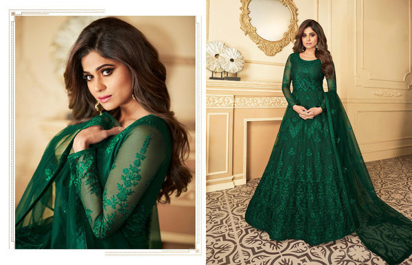 Semi Stitched Heavy Butterfly Net with Embroidery Chaine Stitch work Gown