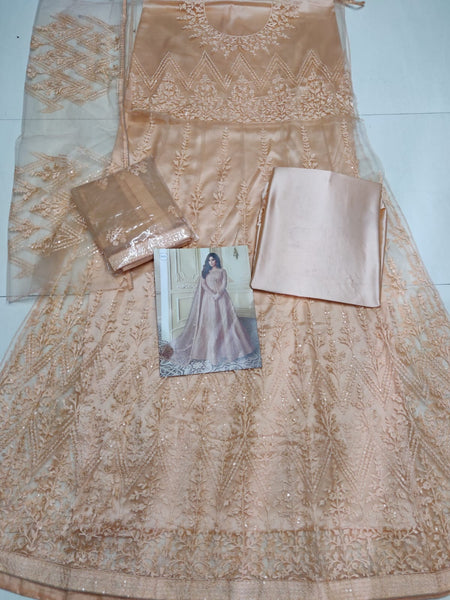 Semi Stitched Heavy Butterfly Net with Embroidery Chaine Stitch work Gown