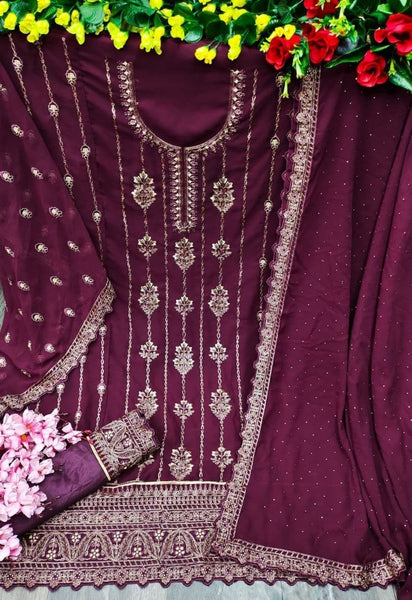 Semi Stitched  Heavy Faux Georgette with Embroidery Thread work Suit