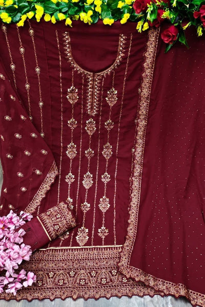 Semi Stitched  Heavy Faux Georgette with Embroidery Thread work Suit