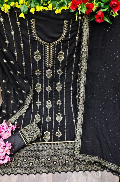 Semi Stitched  Heavy Faux Georgette with Embroidery Thread work Suit