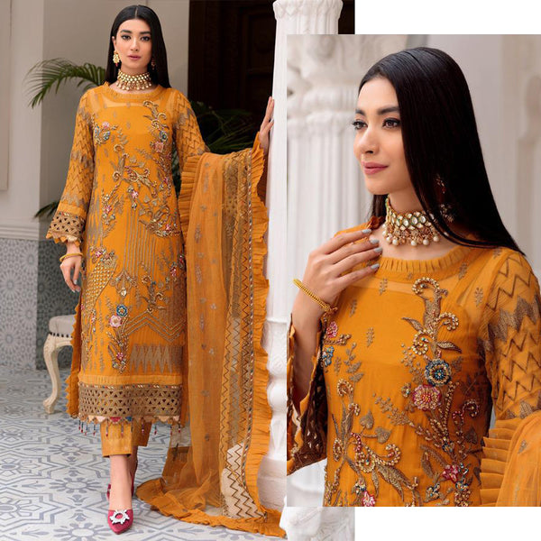 FOX GEORGETT EMBRODAIRY WORK WITH  LES + FRILL WORK SUIT