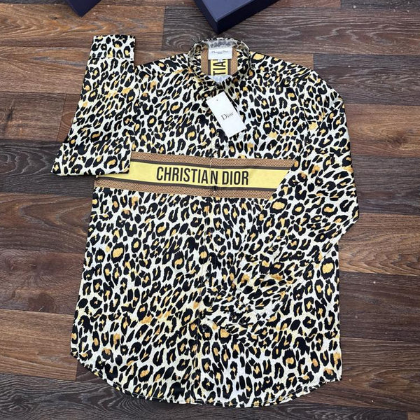 Men’s Bold Leopard Print Shirt with Signature Logo Band
