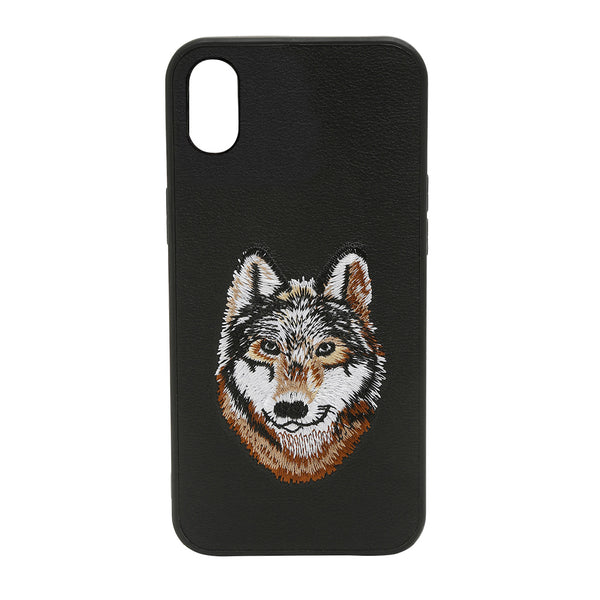 Wolf Leather Back Case Cover - Black