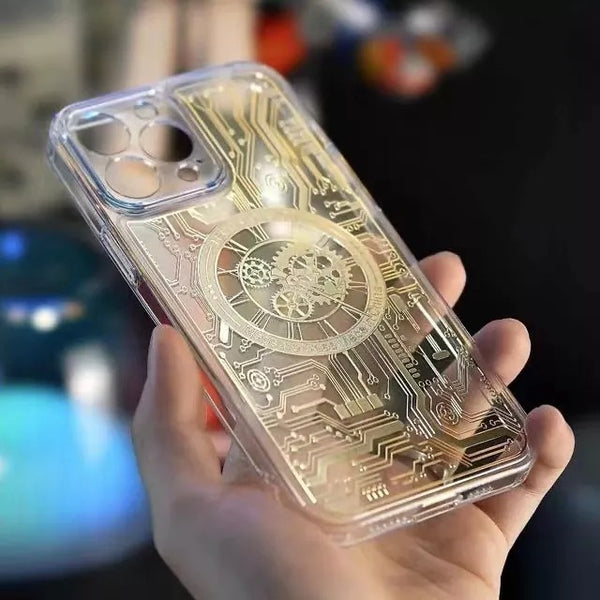 3D Mechanical Techno Aesthetics Design MagSafe Case With Airbag Anti Drop Impact Case for iPhone 11, 12, 13 & 14 Series