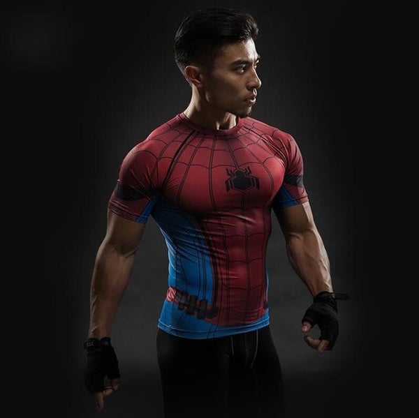 Men Compression supermen and captain america 3D Print T-Shirt